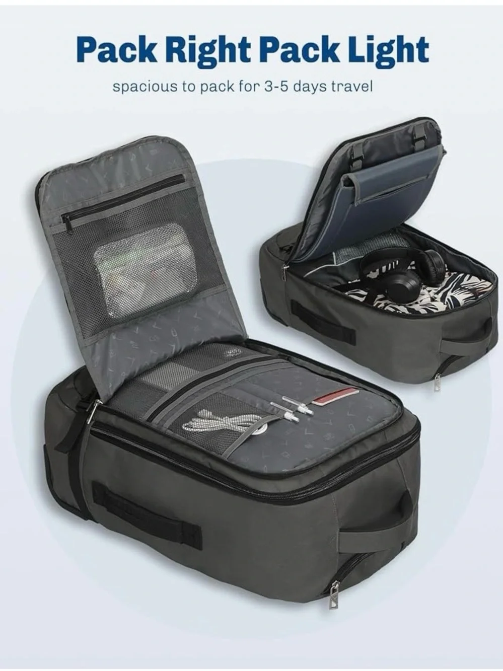Dark Gray Rolling Travel Backpack with Wheels
